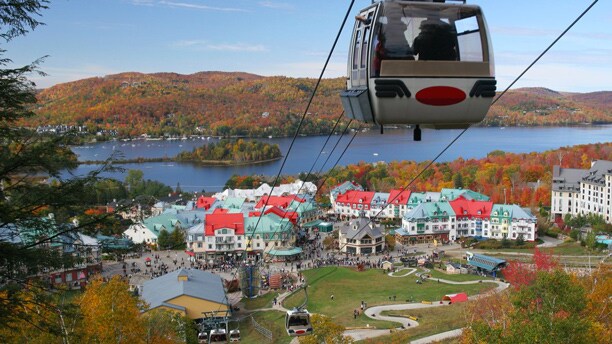 An aerial tram rising above Tremblant, Canada